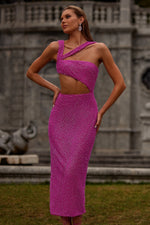 Fioretta Hot Pink Dress with Asymmetrical Neckline  and Waist Cut-Out
