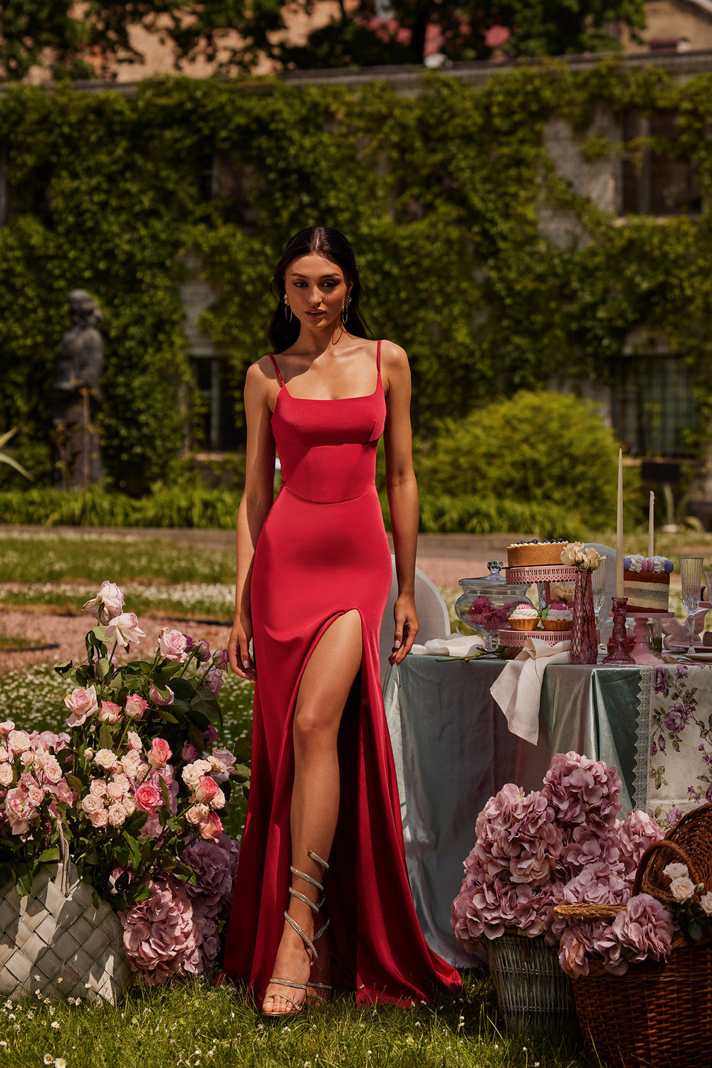 Kimberly Deep Red Satin Gown