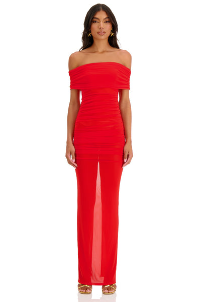 Nera Dress - Red Alamour The Label Nera Red Off Shoulder Mesh Dress | Afterpay | Klarna | Zip Pay