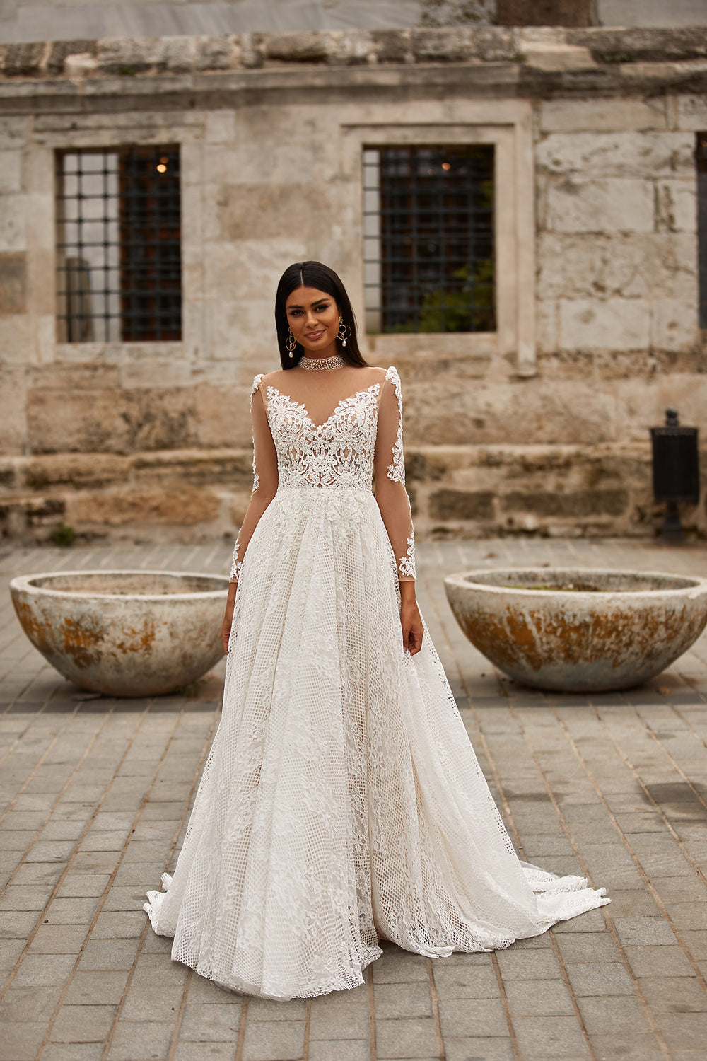 Toulin Gown - High Neck Bridal Gown with Lace Bodice