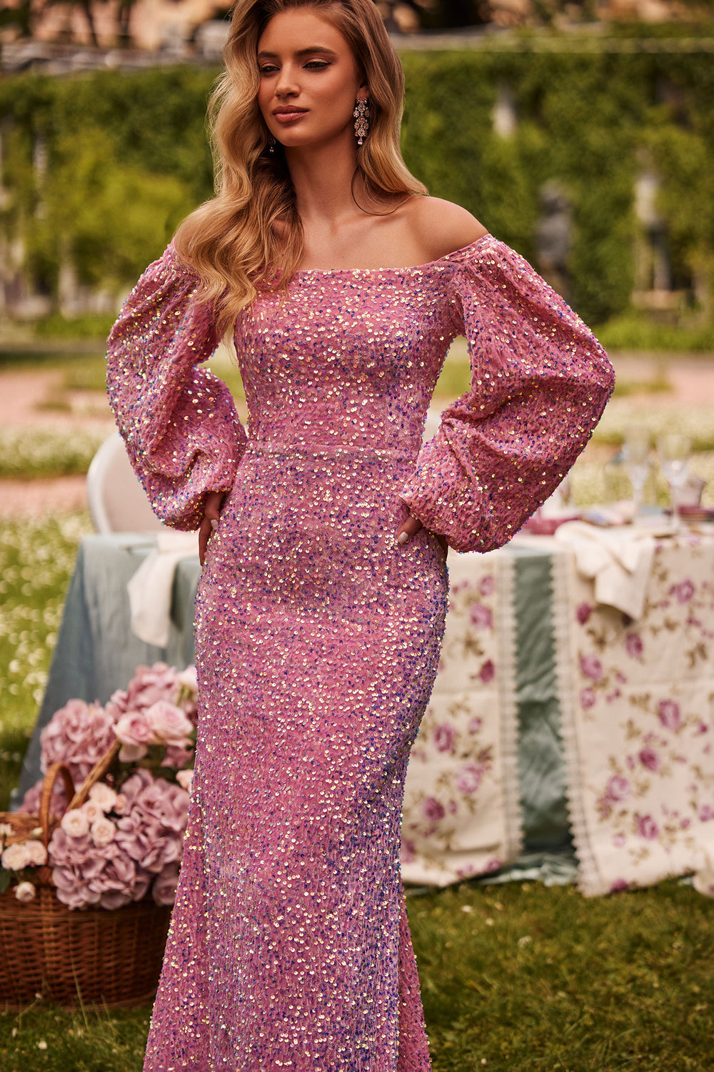 Madison Pink Iridescent Velvet Sequin Gown