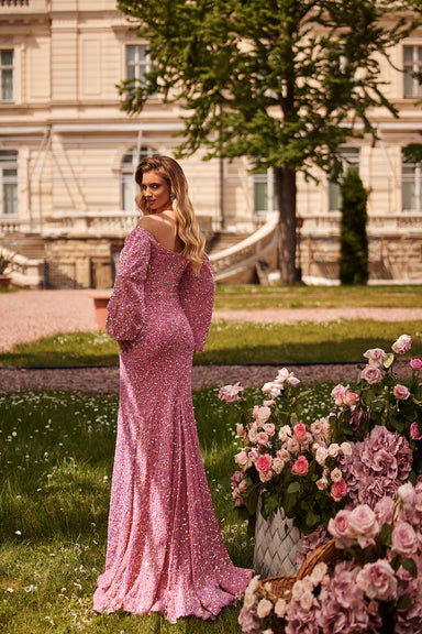 Madison Pink Iridescent Velvet Sequin Gown