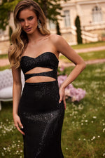 Whitney Black Sequin Cut-Out Strapless Gown