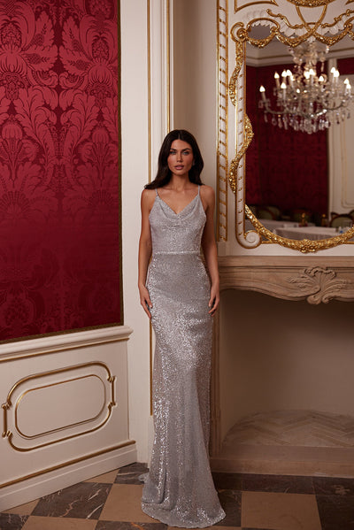 Marsia Sequins Cowl Neck Mermaid Gown Alamour Made-To-Order Marsia Sequins Cowl Neck Mermaid Gown