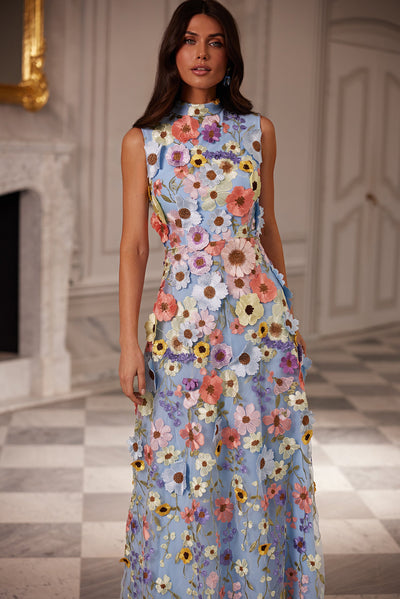 Bluebell High Neck Floral 3D Maxi Dress Alamour The Label Bluebell High Neck Floral 3D Maxi Dress