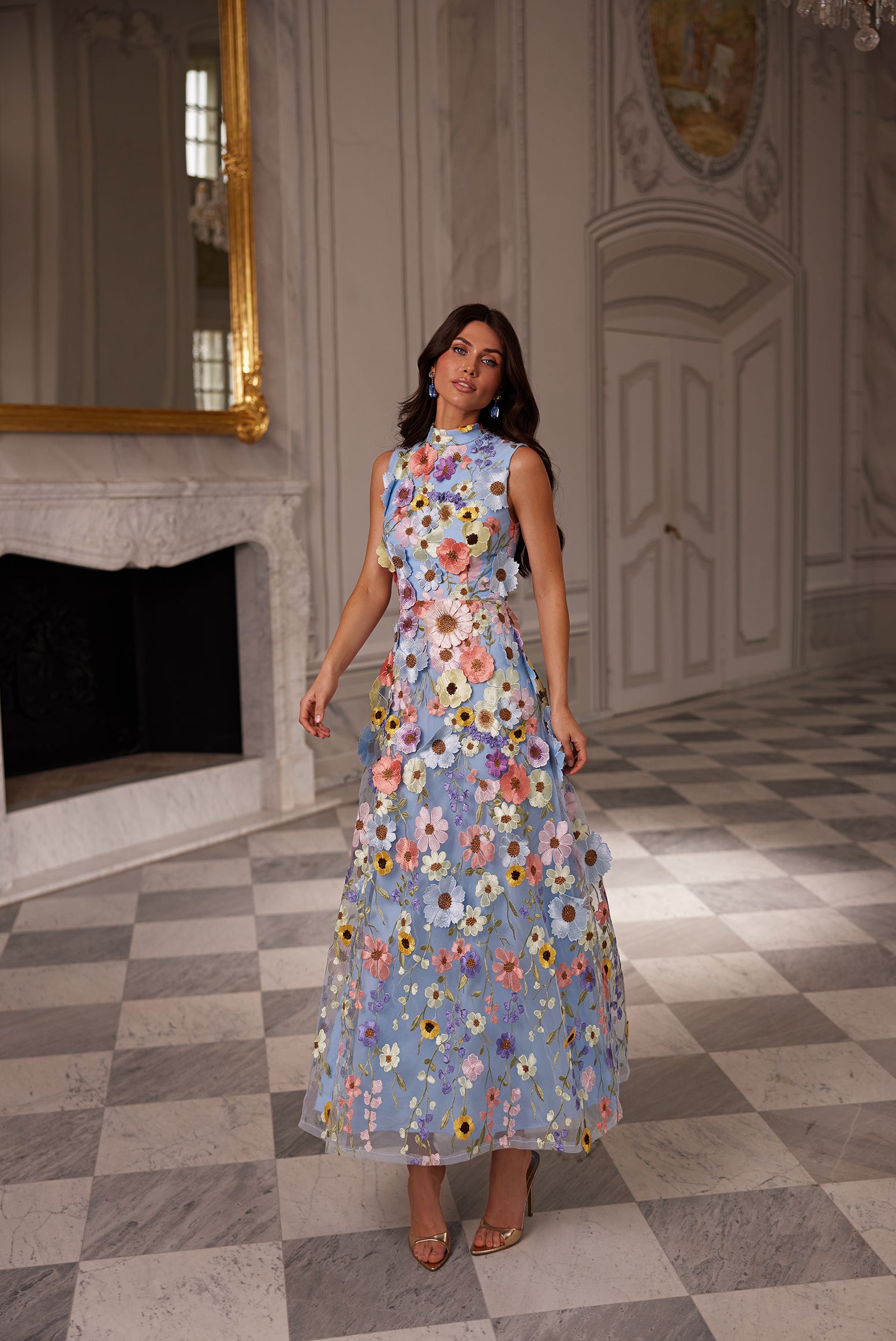 Rosanne Sky Blue Backless Floral 3D Maxi Dress – Alamour The Label