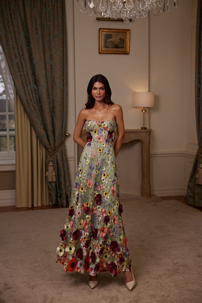Daisy Floral 3D Bustier Maxi Dress Alamour Made-To-Order Daisy Floral 3D Bustier Maxi Dress