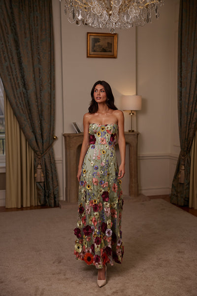 Daisy Floral 3D Bustier Maxi Dress Alamour Made-To-Order Daisy Floral 3D Bustier Maxi Dress