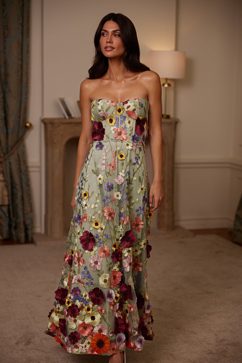torrid insider floral print cold shoulder lace bustier maxi dress Plus Size - Nightfall Layered Corset Maxi Dress