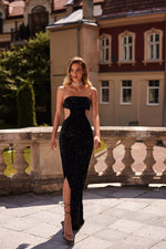 Cheryce Black Sequin Strapless Gown