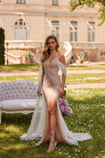 Valeriya Silver Beaded Off-Shoulder Gown