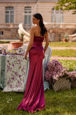 Sarah Burgundy Satin Strapless Cut-Out Gown