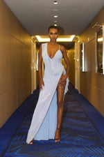 Cary Blue Diamante High Split Gown Blue Alamour The Label Cary Blue Diamante High Split Gown Blue Alamour The Label