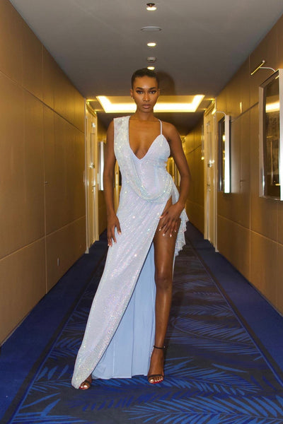 Cary - Blue Alamour The Label Cary Blue Mesh Gown | Afterpay | Klarna | Zip Pay