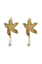 Reverse side of gold starfish earrings, showcasing a polished finish and the meticulous arrangement of details. Elevate your style with this charming accessory. 