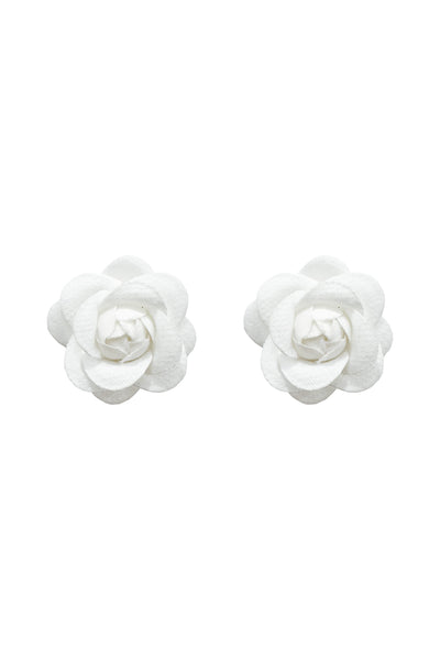 White fabric rose flower studs - charming earrings crafted from delicate fabric, showcasing an elegant rose design for a timeless and feminine accessory.