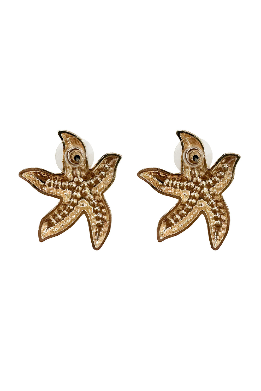 Reverse side of starfish-shaped earrings showcasing a polished finish with a secure backing, revealing the intricate craftsmanship and attention to detail in the design.