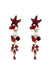 Red starfish-shaped earrings with sparkling diamante centre and delicate pearl drops