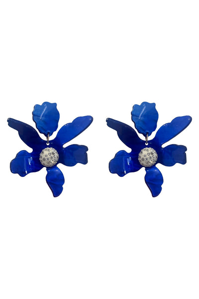 Luna Royal Blue Flower Earrings Alamour The Label Luna Royal Blue Clip on Flower Earrings | Afterpay | Klarna | Zip Pay