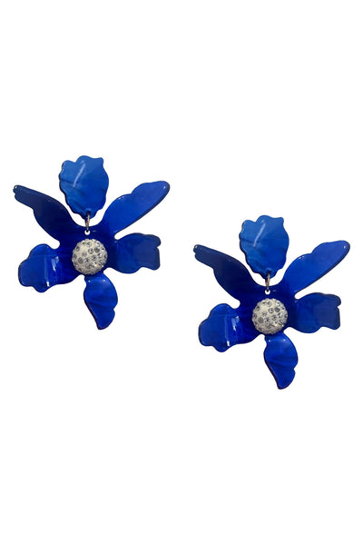 Luna Royal Blue Flower Earrings Alamour The Label Luna Royal Blue Clip on Flower Earrings | Afterpay | Klarna | Zip Pay