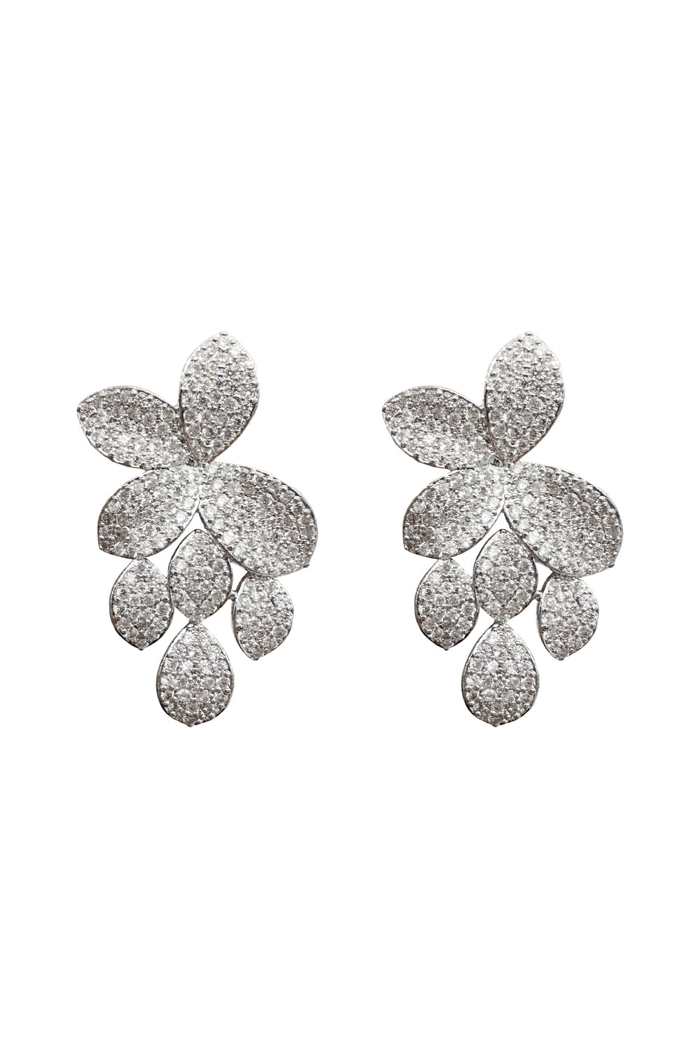 Silver flower earrings adorned with shimmering diamantes - a dazzling and elegant accessory to enhance your style with timeless sophistication.