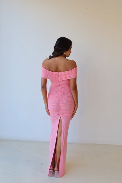 Nera Dress - Pink Alamour The Label Nera Pink Off Shoulder Mesh Dress | Afterpay | Klarna | Zip Pay