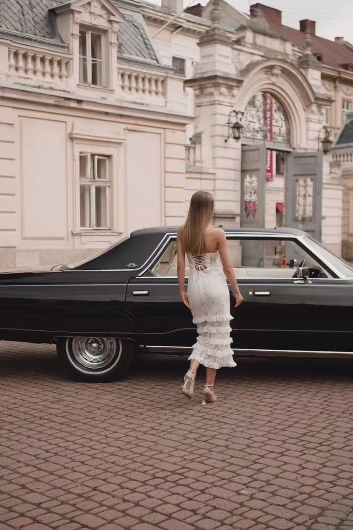 Claire Lace Sequin Midi Dress with Lace-Up Back Alamour the Label