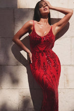 Lendina - Red Sequin Prom Gown with Scoop Neckline Alamour the Label