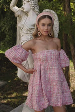 Elodie Pink Tweed Boucle Mini Dress Alamour the Label
