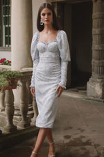 Elaine Dress - Floral Midi Dress with Long Sleeves & Lace-Up Alamour the Label