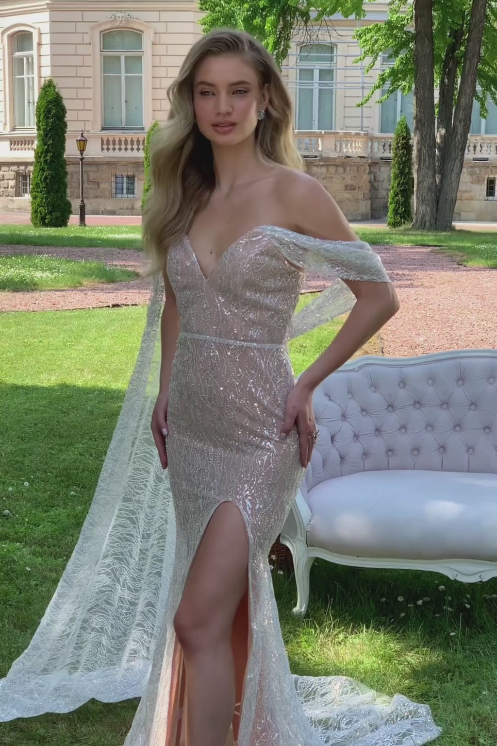Valeriya Silver Beaded Off-Shoulder Gown Alamour the Label