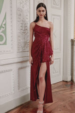 Valentina Wine Red - Sequin One Shoulder Ruffle Prom Evening Dress Alamour the Label