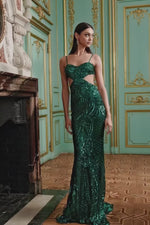 Selene - Emerald Sequin Gown with Side Cut-Outs and Mermaid Silhouette Alamour the Label