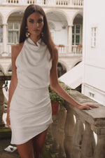 Blanche White Satin Mini Cowl Neck Dress Alamour the Label