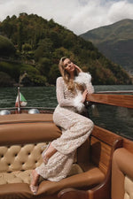 Costa Beaded Jumpsuit with Feather Cuffs - Alamour the Label