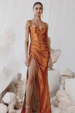 Nevali Orange - Satin Gown with Ruched Side & Padded Cups Alamour the Label