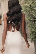 Catriane - White Plunge Neck Gown with Waist Cut-Outs & Tie-Up Back Alamour the Label