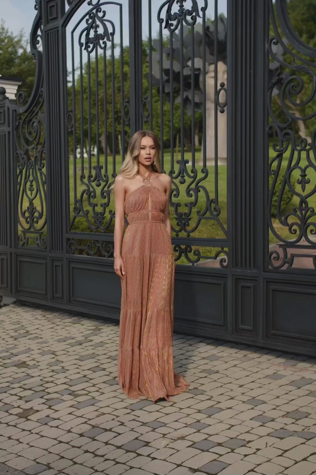 Elisabeta Iridescent Rust Maxi Dress Alamour the Label