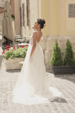 A&N Carys - White & Nude Textured Tulle Boho Bridal Gown With Pearls Alamour the Label