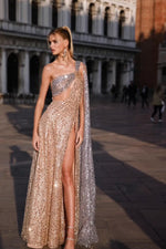 Saffira - Beaded Gown with Duo-Toned Sequin Fabric Alamour the Label