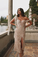 Gabbie Beaded Dress with Shoulder Sleeve Bow and Side Slit Alamour the Label