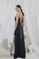 Irma Black - Crepe Low Neck Prom Gown with Diamante Strap Alamour the Label