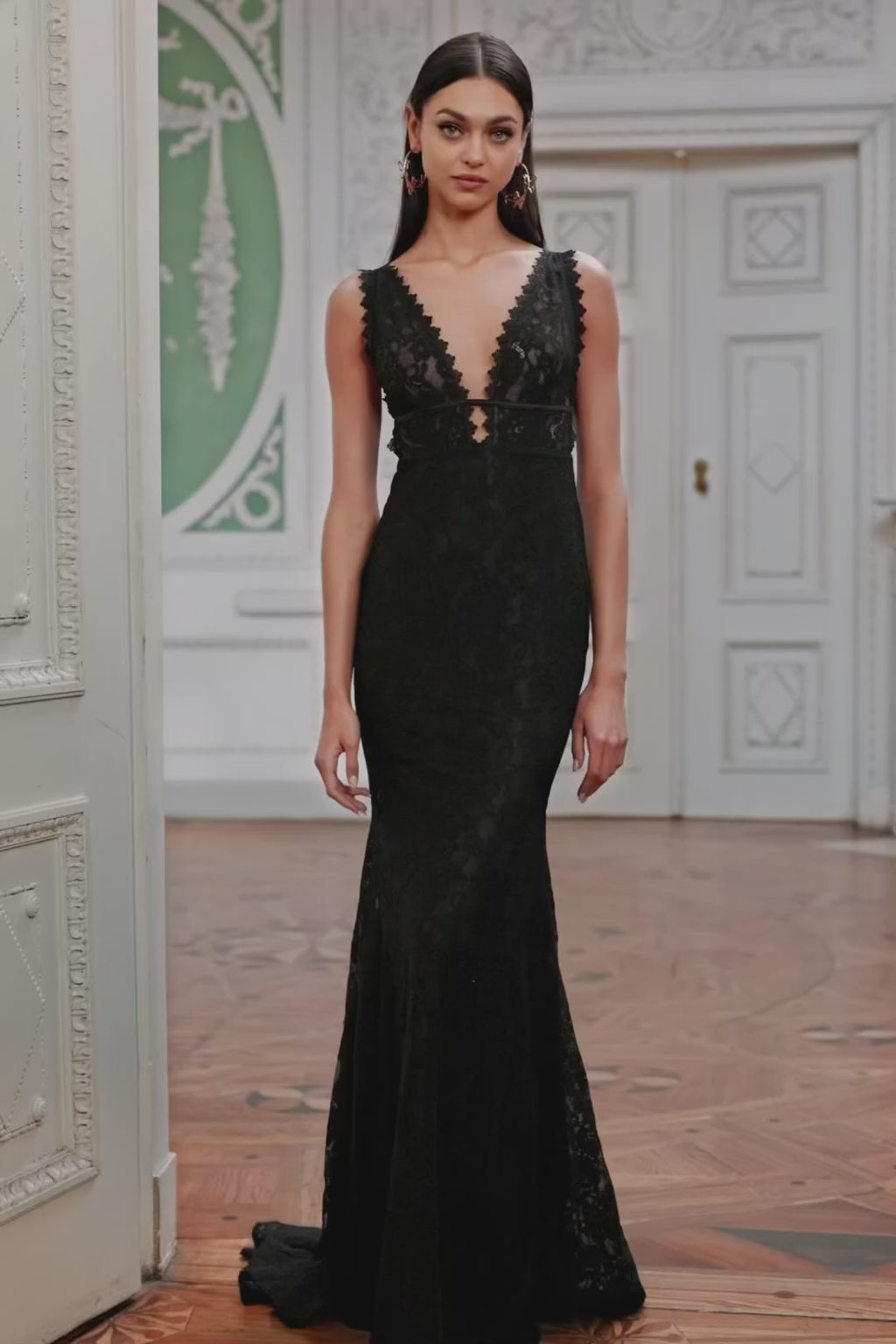 Adelia - Black Lace Gown with Scalloped Edge and Mermaid Silhouette Alamour the Label