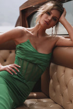 Giovanna Strapless Emerald Dress with Sheer Mesh Bodice Alamour the Label