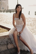 Jubaila Gown - Sheer Bustier Bridal Gown with Tulle and Pearls Alamour the Label
