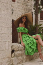 Tia Emerald Poplin Two Piece Set with Off-Shoulder Sleeves Alamour the Label