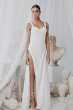 Lara White - Crepe High Back High Slit Prom Formal Evening Dress