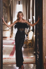 Blerta _ Black Mesh Jumpsuit with Sheer Bodice and Detachable Belt Alamour the Label