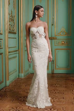 Thalia - White 3D Embellished Gown with Sheer Bodice and Mermaid Train Alamour the Label
