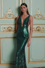 Iris - Emerald Sequin Gown with Plunge Neck & Mermaid Silhouette Alamour the Label